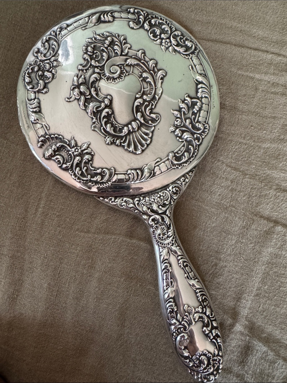 Antique stamped sterling Silver Ornate Hand Mirror